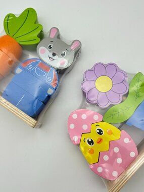 Spark Create Imagine Wooden Rabbit Carrot Chick Flower Stacking Puzzle Kids Toy